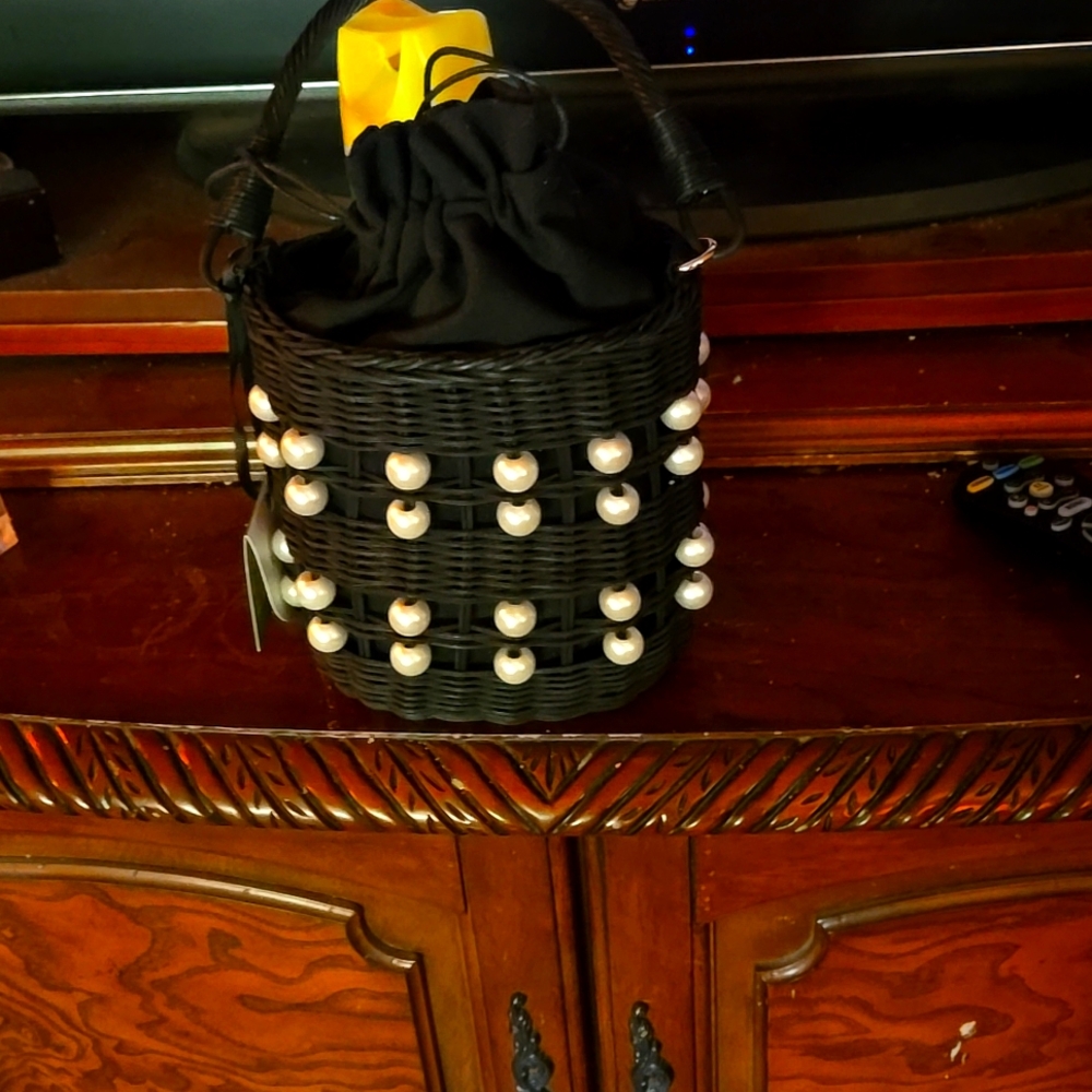 Black Woven Pearl-Trim Satchel - Unbranded